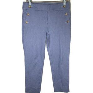 LOFT Navy Straight Leg Pants with Button Detail